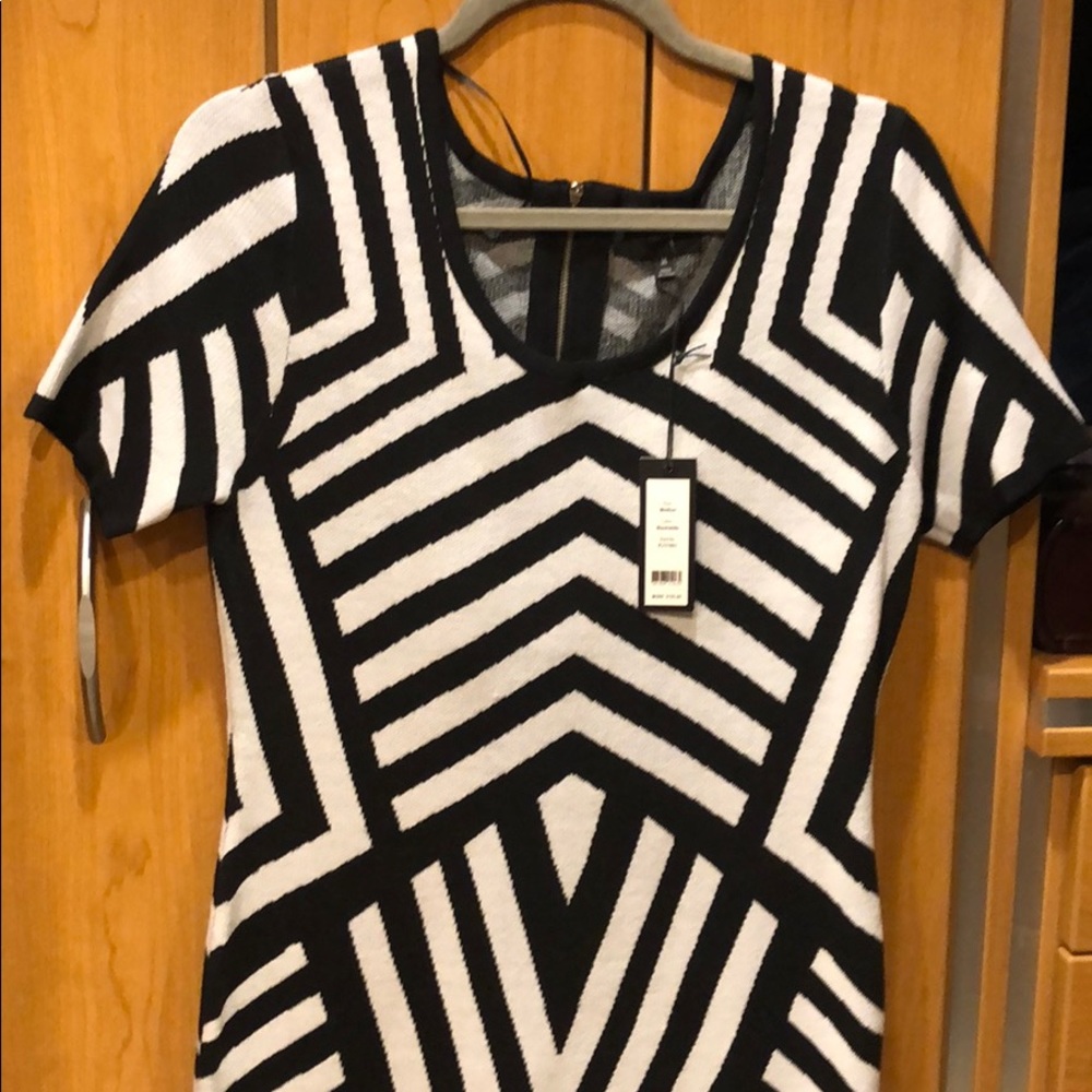 Black and white shirt sleeve sweater dress
